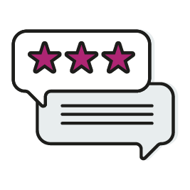 Graphic of two chat bubbles. One has 3 stars in it; the other has lines indicating text. 