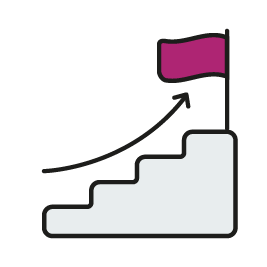Icon displaying steps leading to a flag. Going up the steps is an arrow. 